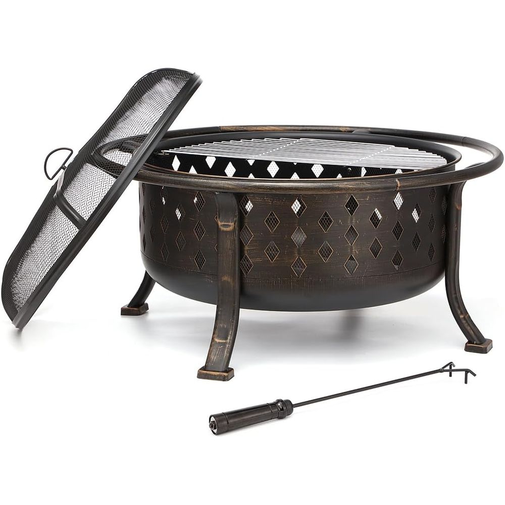 Fire Pit Bowl - Fogueira de Aço Resistente de 36