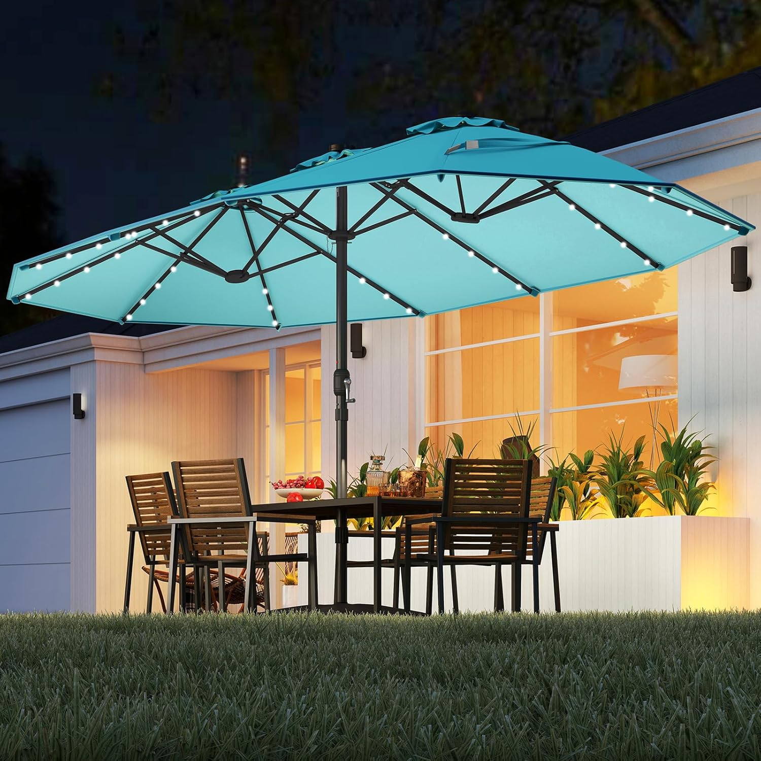 Outdoor Furniture With Umbrella - Guarda-Sol Solar Duplo de 15FT, Guarda-Sol