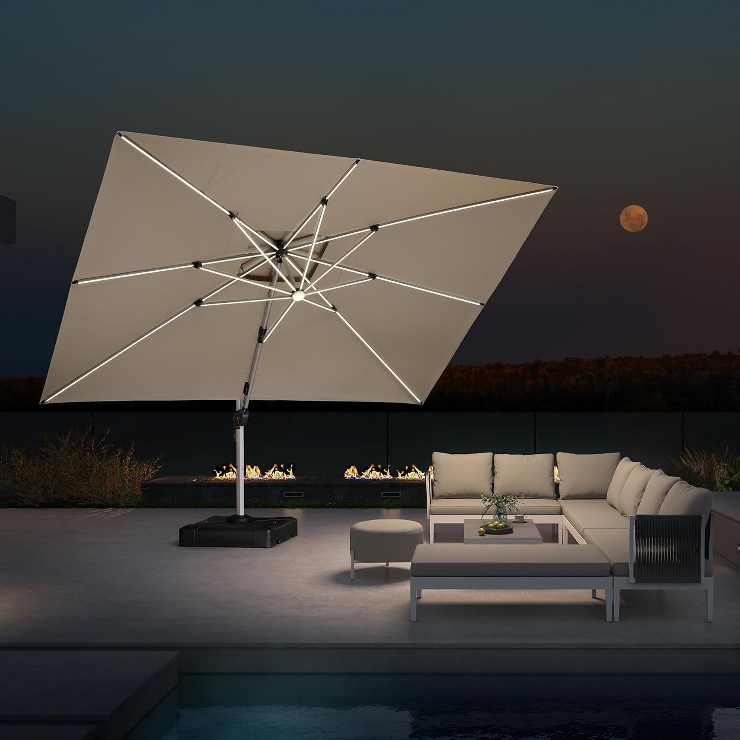 Outdoor Furniture With Umbrella - Guarda-Sol Retangular Deluxe Solar com LED
