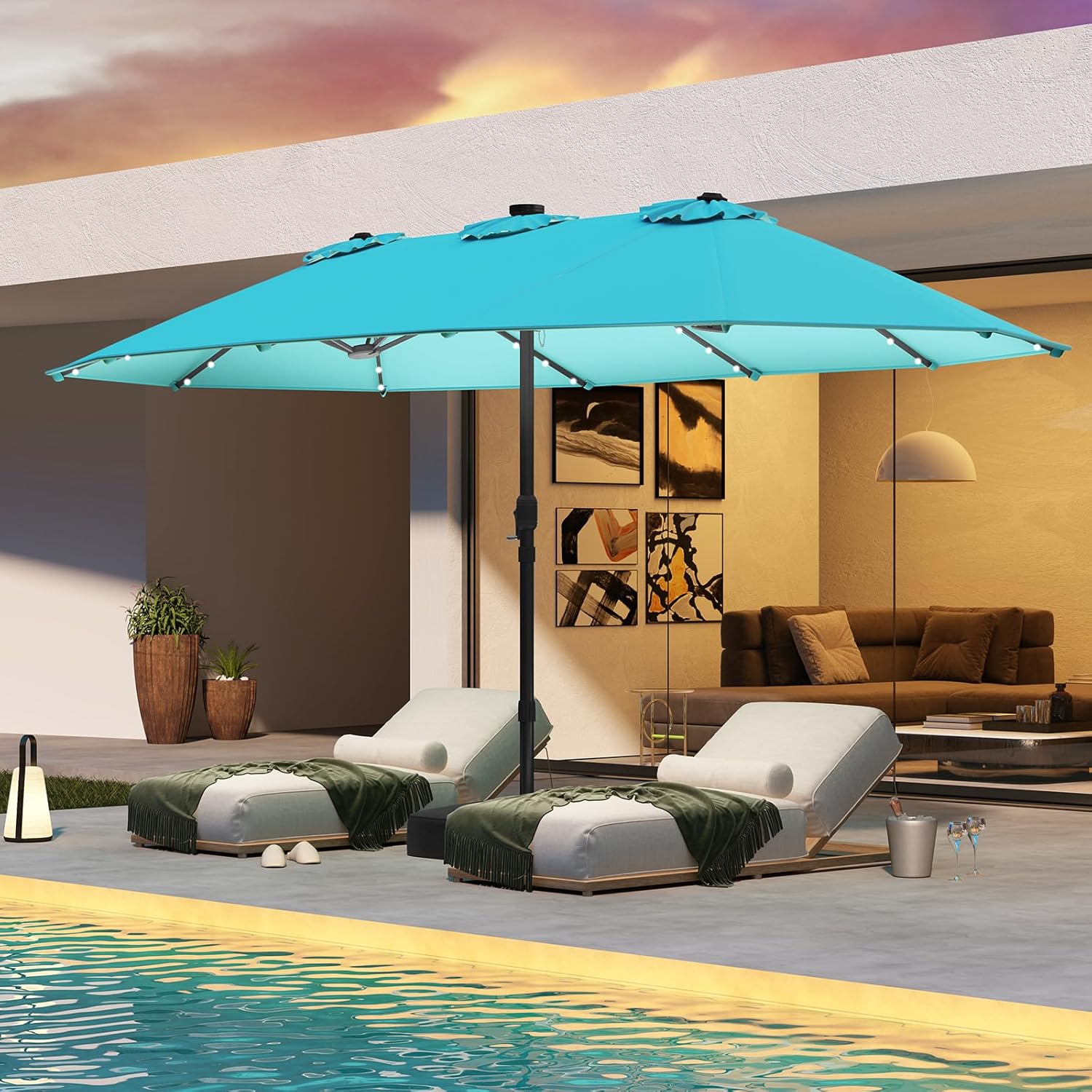 Guarda-Sol Solar Duplo de 15FT - Outdoor Furniture With Umbrella avaliação e preço