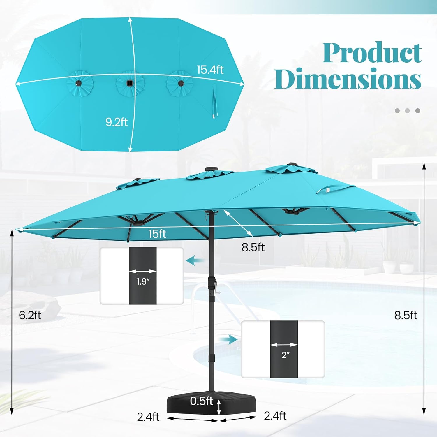 Guarda-Sol Solar Duplo de 15FT - Outdoor Furniture With Umbrella avaliação e preço