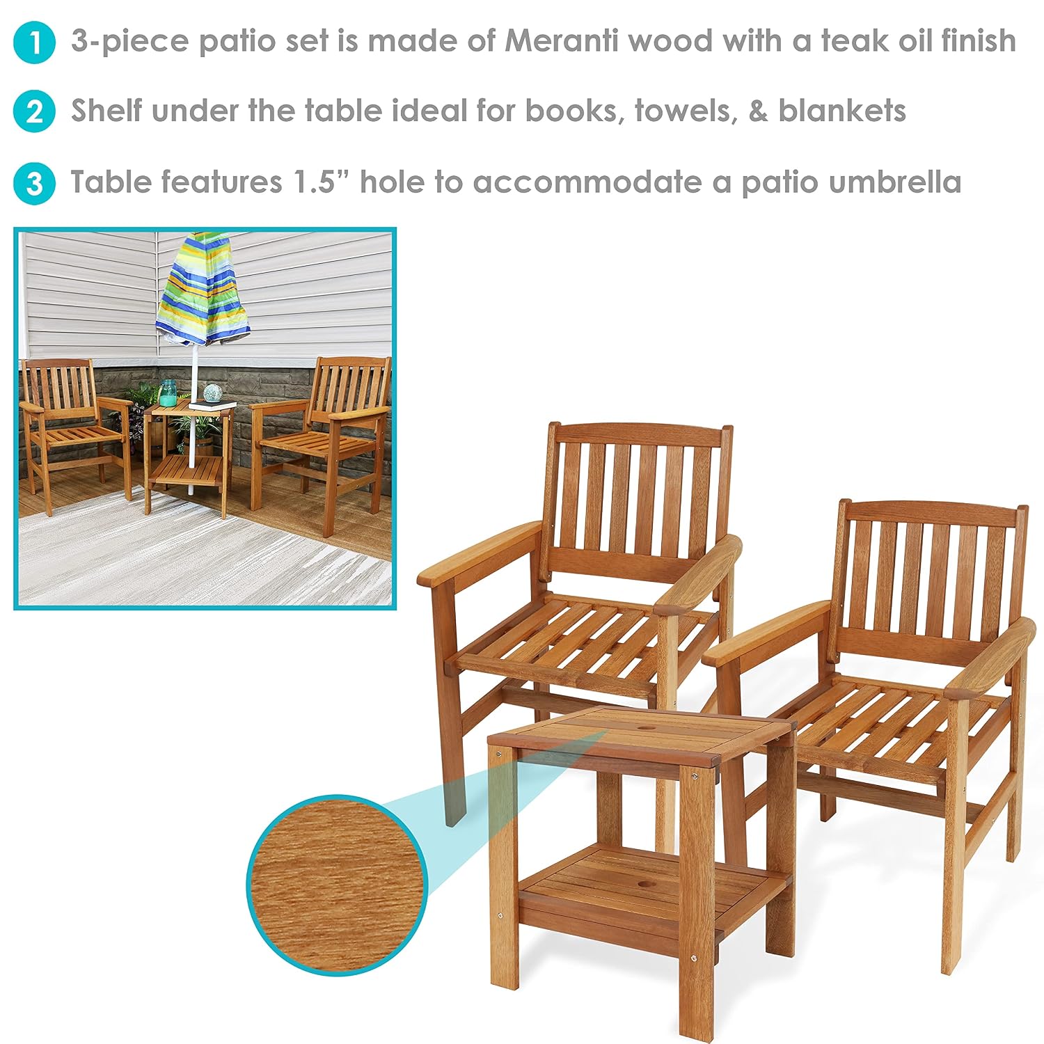 Conjunto de 3 Peças para Pátio - Outdoor Furniture Oil Teak avaliação e preço