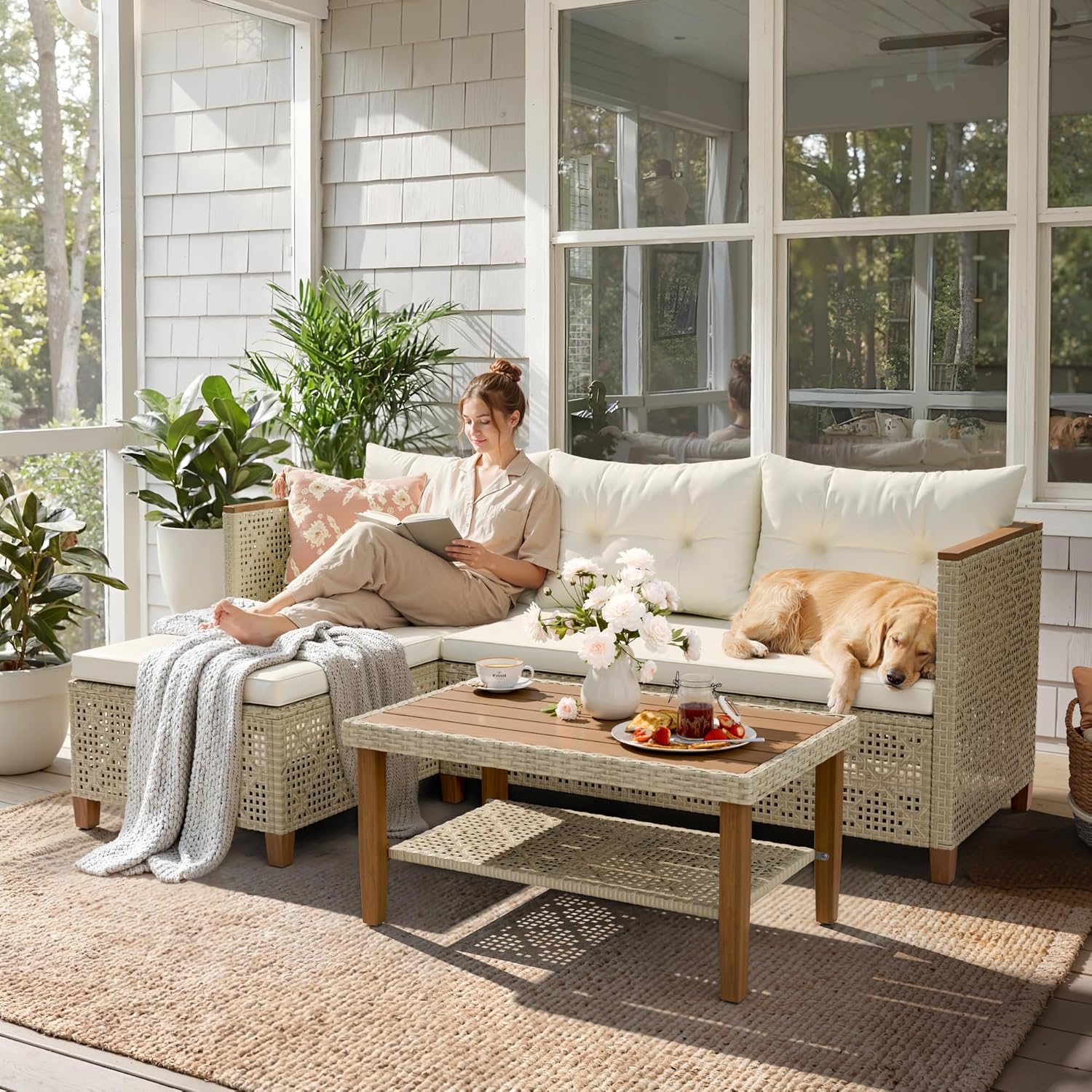 Conjunto de Sofá Modular em Vi - Outdoor Furniture L Shape avaliação e preço